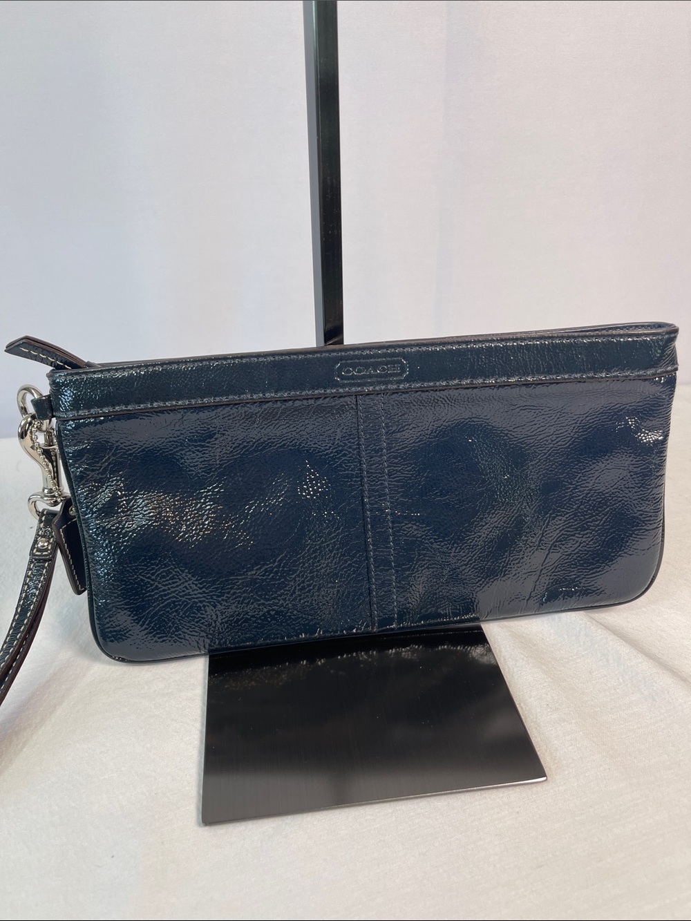 Coach Bleecker Navy Patent Leather Large Wristlet Clutch